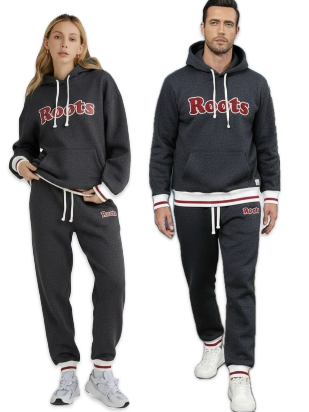 Roots Canada Cabin Heavyweight Black Fleece Hoodie Joggers Lounge Tracksuit Set